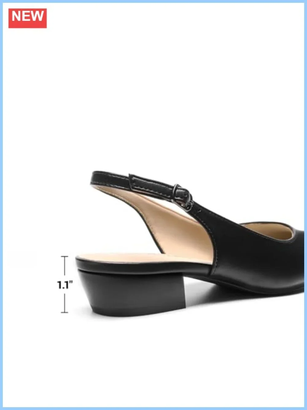 Slingback Low Block Heels Pointed Toe Women's Pumps Faux Leather